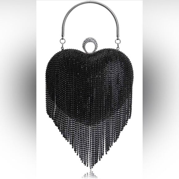 Handbags - Luxury Heart Shape Rhinestone Tassel Evening Clutch Bag Party Purse Valentines
